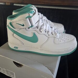 Nike White and Teal High-Top Sneakers